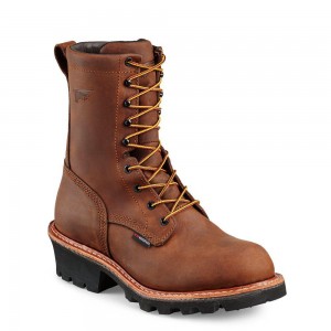 Men's Red Wing LoggerMax 9-inch Waterproof Safety Toe Boot Brown | 86410-IKRF