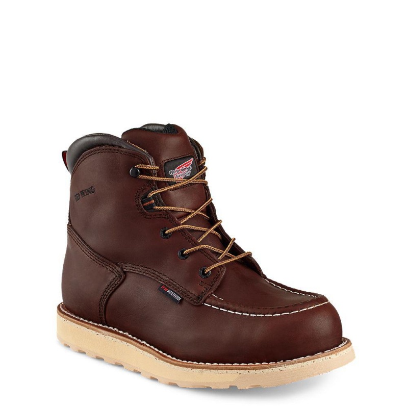 Men\'s Red Wing Traction Tred 6-inch Waterproof Safety Toe Boot Brown | 73586-CZTQ